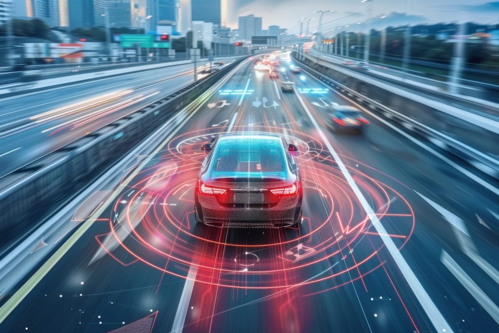 Autonomous car driving on the road with AI self-driving technology