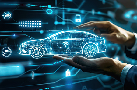 Managed solutions image represented by a digitally rendered car being held within a pair of hands